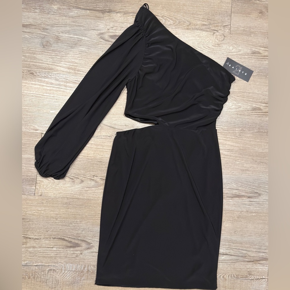 21 Saints One Shoulder Bodycon Black Mini Dress With Cut Out Side - Size Medium